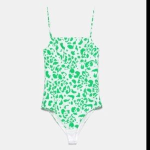 Zara printed poplin bodysuit TRF neon green
